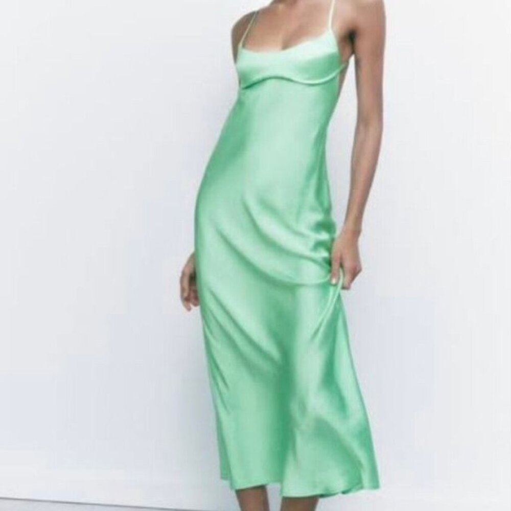 💚 ZARA Satin Slip Dress – Bloggers’ Favorite – Brand New with Tags 💚 - Picture 2 of 12